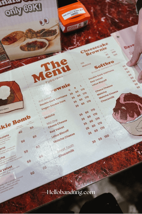 menu brownies di fudgybro Bandung